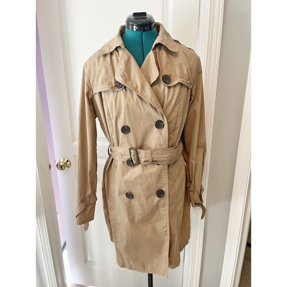GAP Jackets & Blazers - GAP Classic Khaki Double Breasted Button Tie Belt Long Trench Coat Jacket